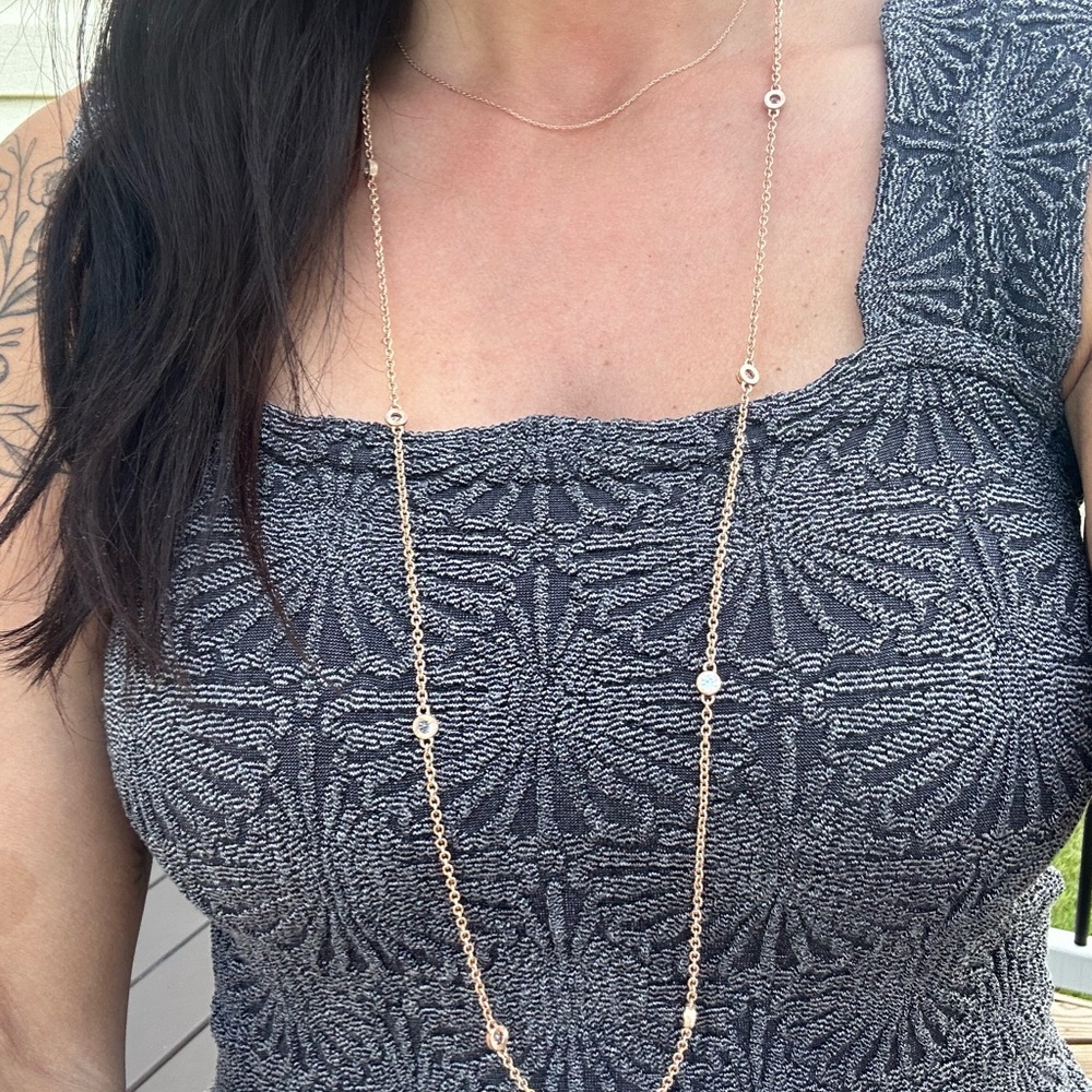 Elegant ROSE Gold over sterling Necklace with CZ Accents, 36 inches long